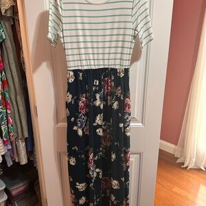 Reborn J Striped Floral Maxi Dress - Green and Blue